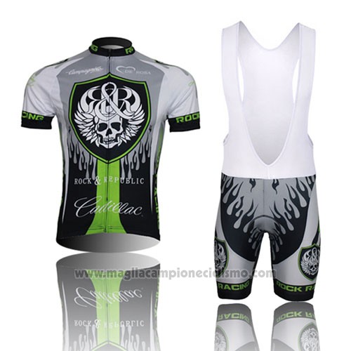 2013 Abbigliamento Ciclismo Rock Racing Nero e Verde Manica Corta e Salopette